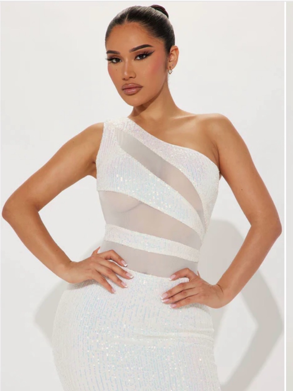 Fashion Nova Dina Sequin Midi Dress - White- Size Medium